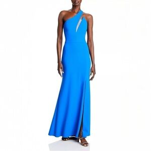 NWT AQUA Bloomingdale's Scuba One Shoulder Blue Gown Size 2